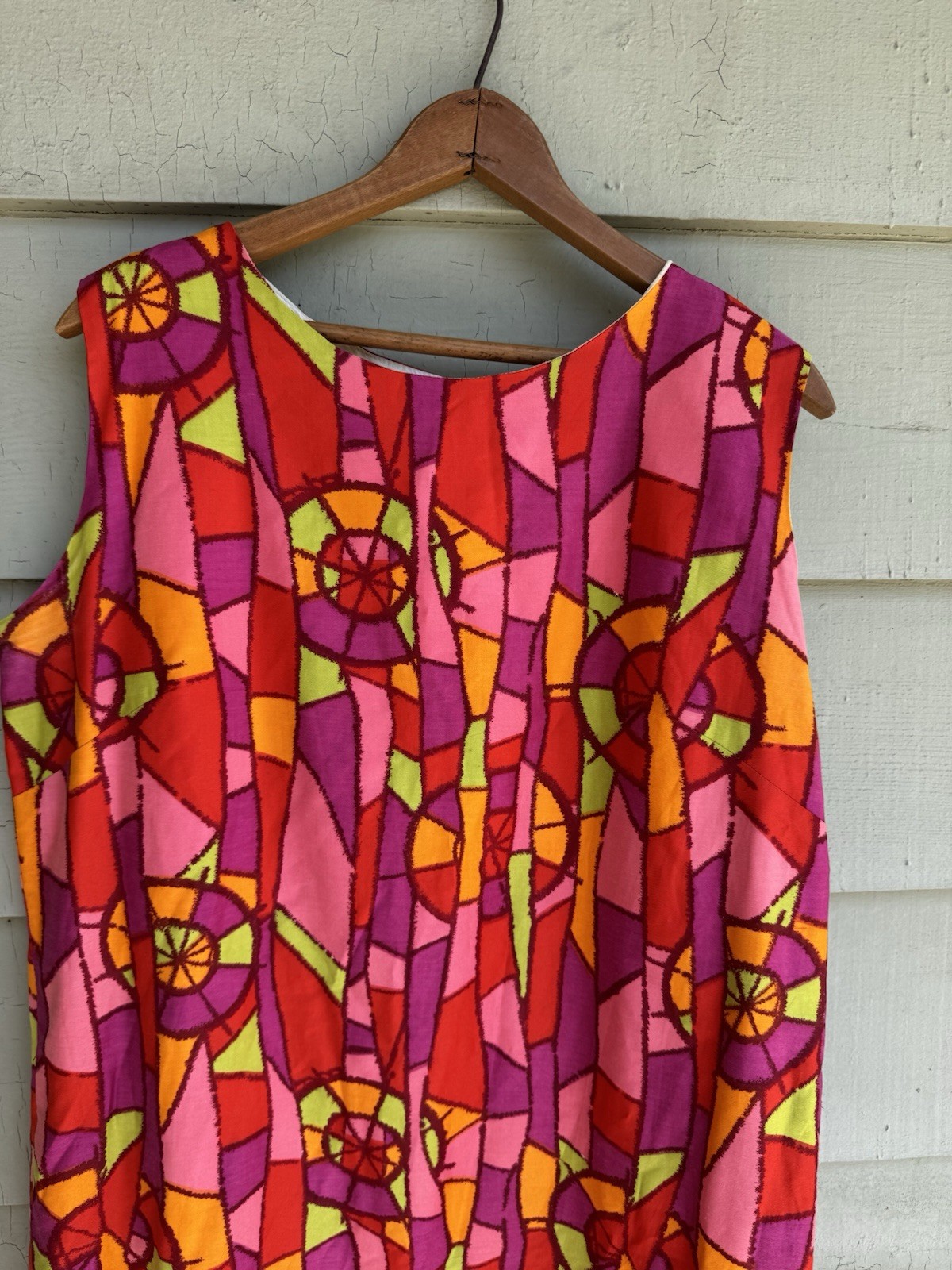Vtg 60’s Boutique MOD Dress Colorful Pink Red Purple Geometric Japan Cotton 18