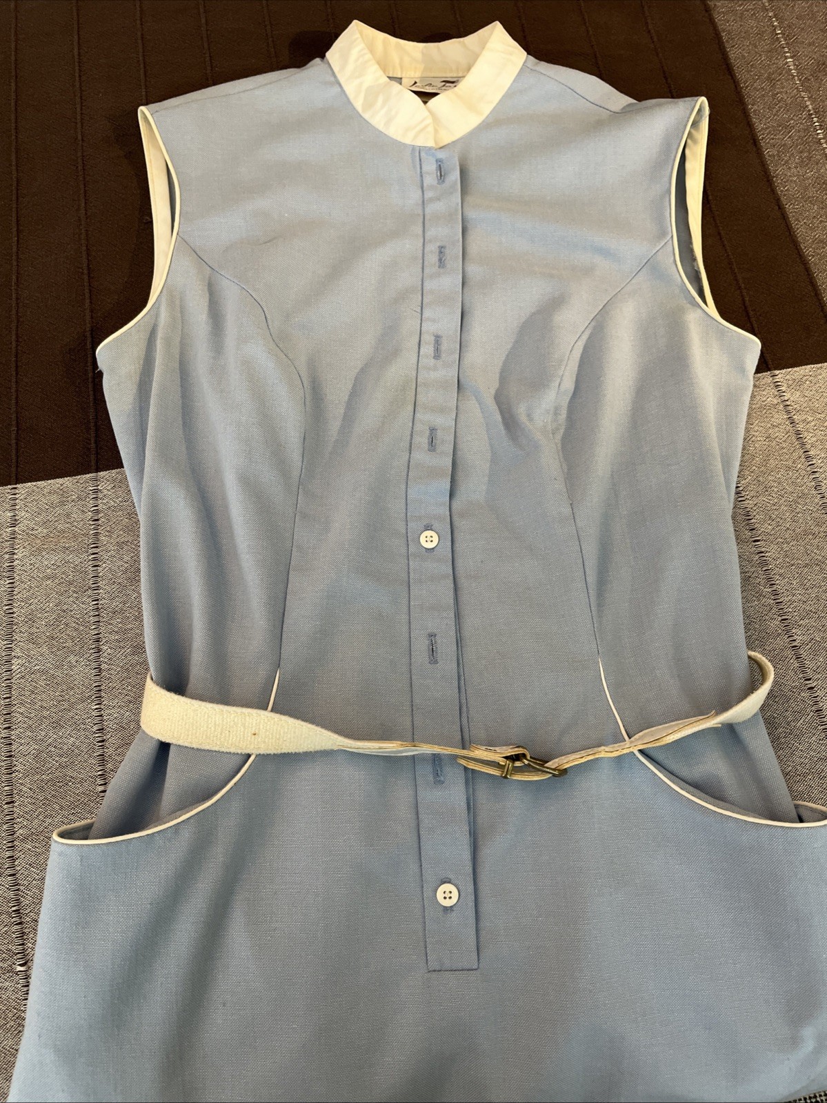 Leslie Fay Original Blue Oxford Cloth Sleeveless Shirtwaist