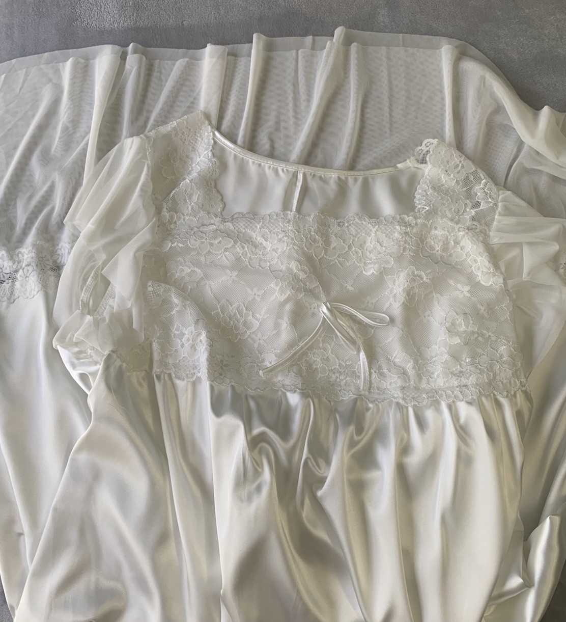 New Glossy 3X Satin & Chiffon Slip Dress Nightgown Lounge Bridal White Elegant