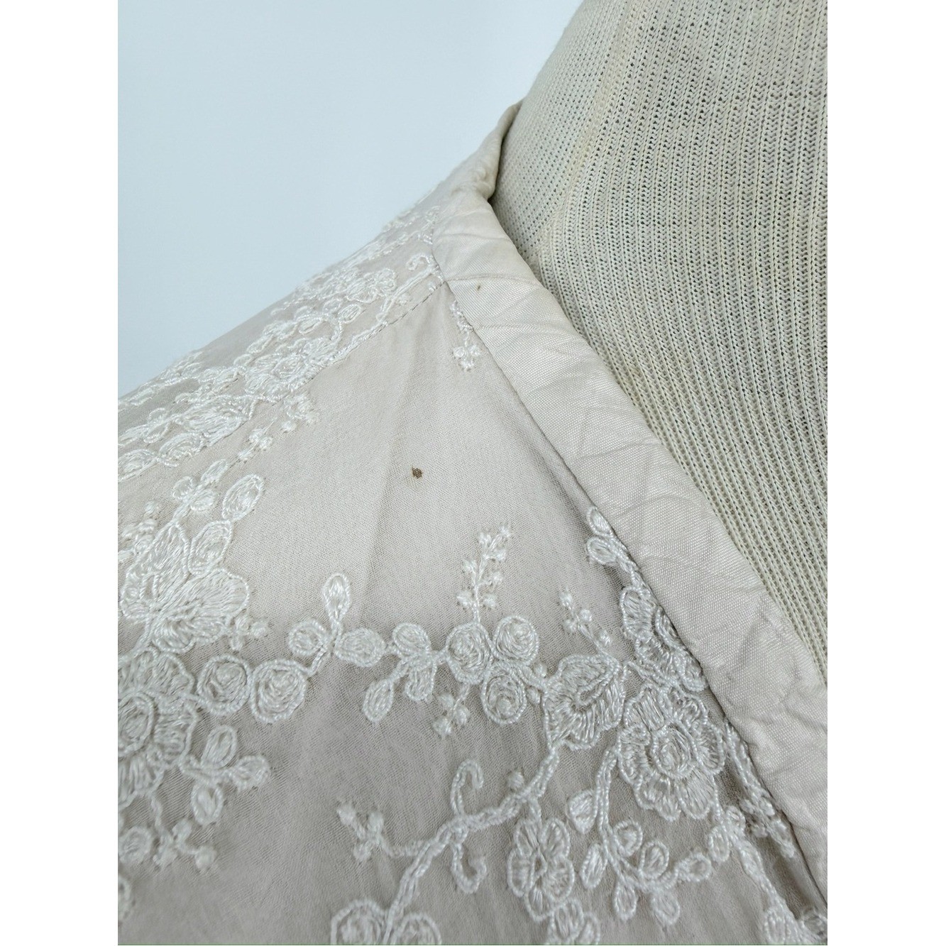 Vintage Angela Vickers Silk Lace Victorian Blouse Jacket XS/S Ivory Embroidered