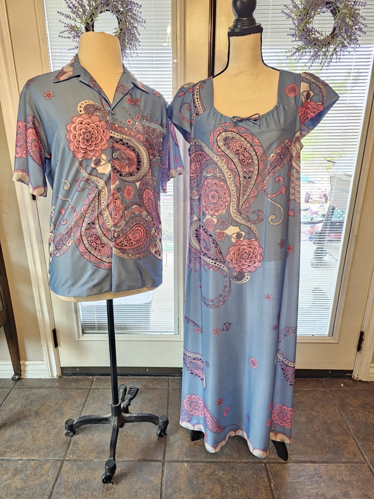 Vintage Ja-Na Of Hawaii Dress Maxi Muu Muu Shirt Set Floral Hawaiian Tropical