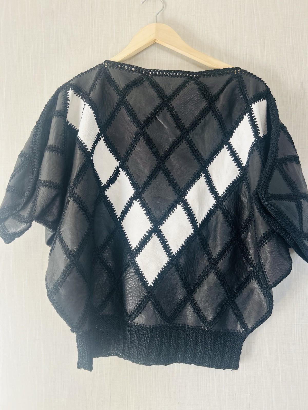 1970s Black And White Leather Pact work Top Size, S.