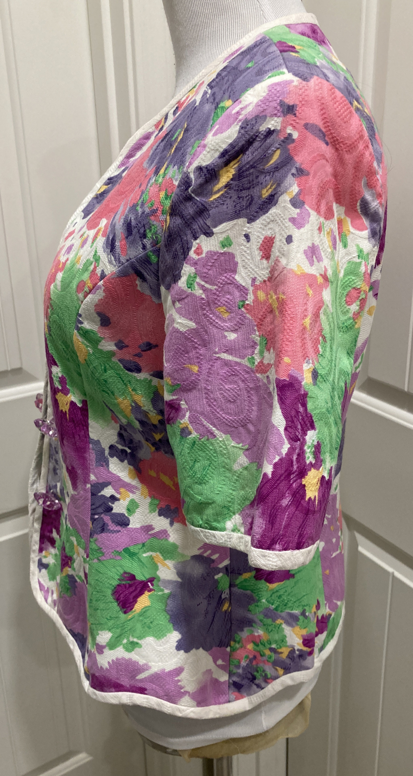 Gorgeous VTG Anthony Sicari Jacket/Top Evenings Floral Clear Buttons SZ 10 80-90