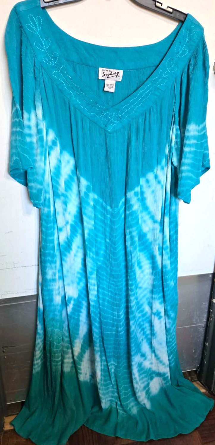 VTG Saybury Rayon 3X Maxi Dress Loungewear Vibrant Blue Cottagecore Boho A500