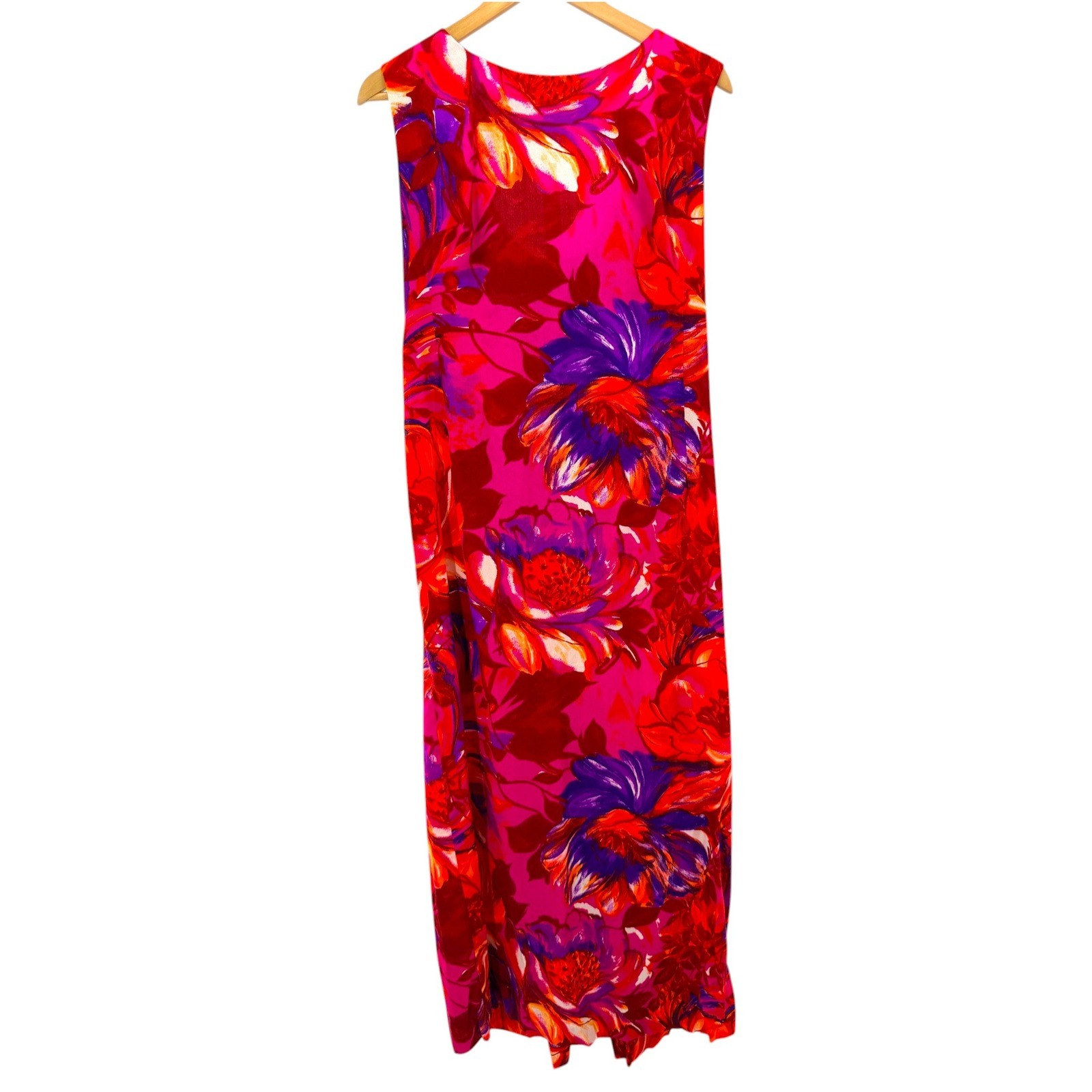 Vintage 60s Penneys Hawaii Floral Maxi Dress Bright Colorful Tropical Aloha Tiki