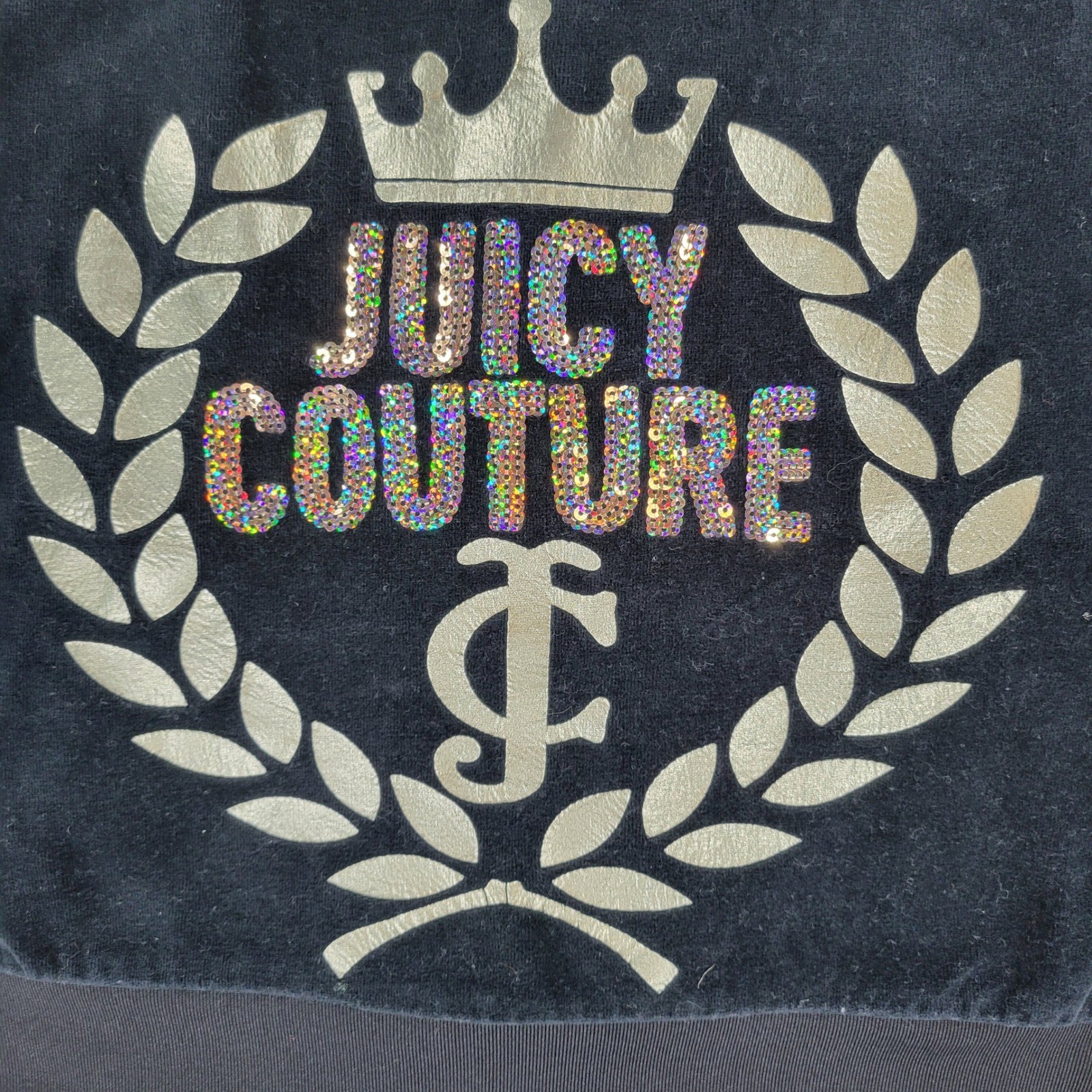 VTG Juicy Couture Velour Track Suit L Black Gold Bling Y2K Low Rise Hoodie Cozy