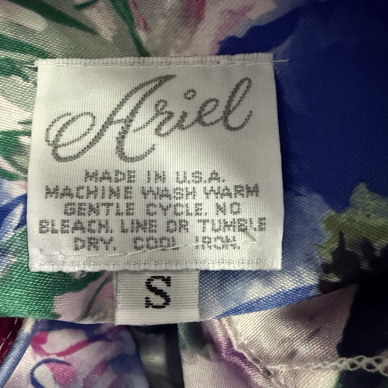 VTG Ariel Floral Satin Kaftan Maxi Robe Gown Small Zip Front Shoulder Pads 90s