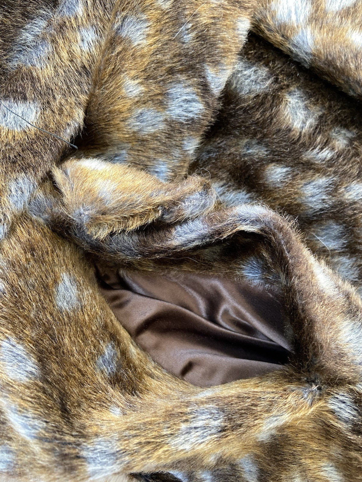 Vintage 1960s Ed Millstein Fawn Deer Print Animal Faux Fur Belted Overcoat S