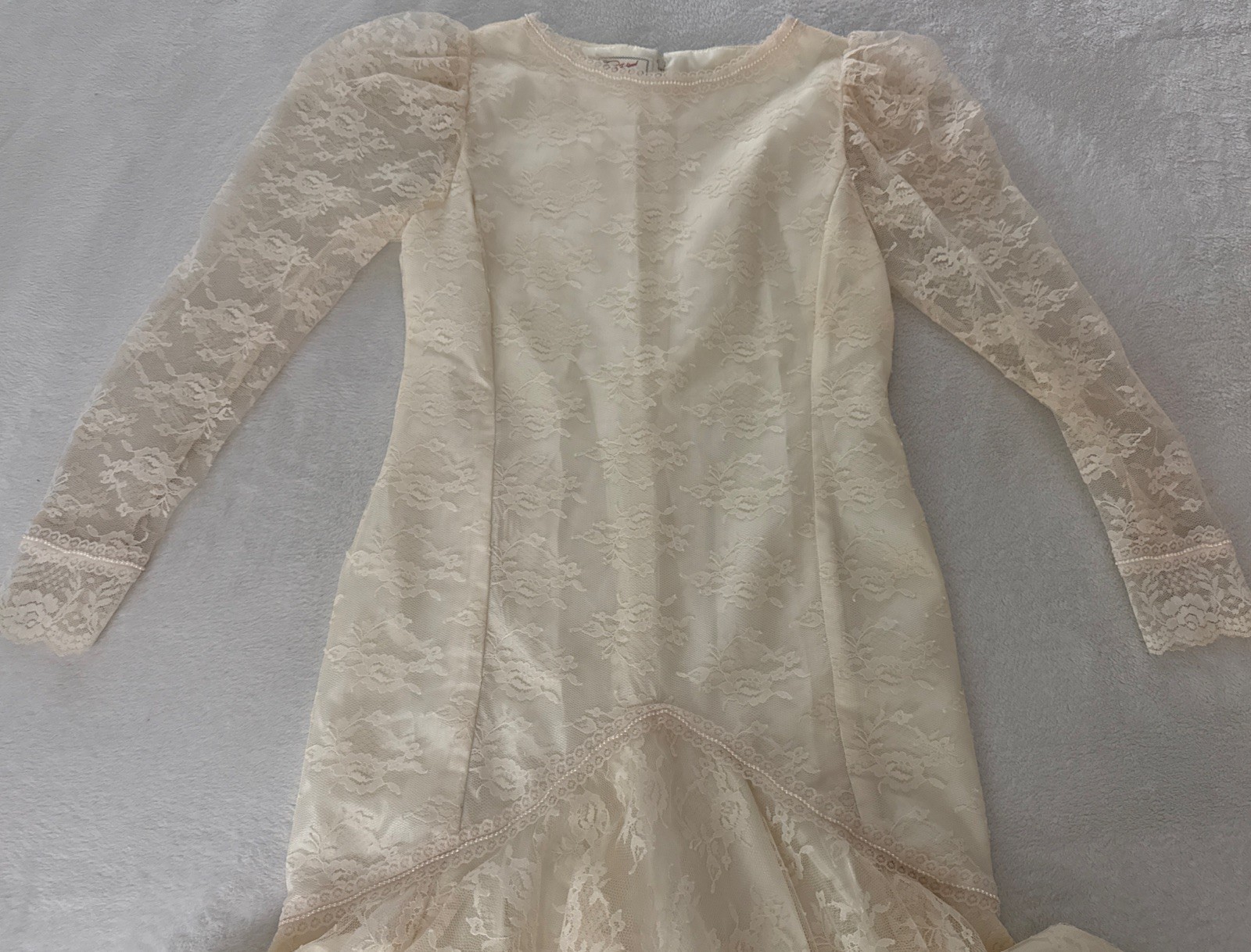 Vintage Handmade Ivory Mermaid Style Drop Waist Wedding Dress Lace Pearl S/M