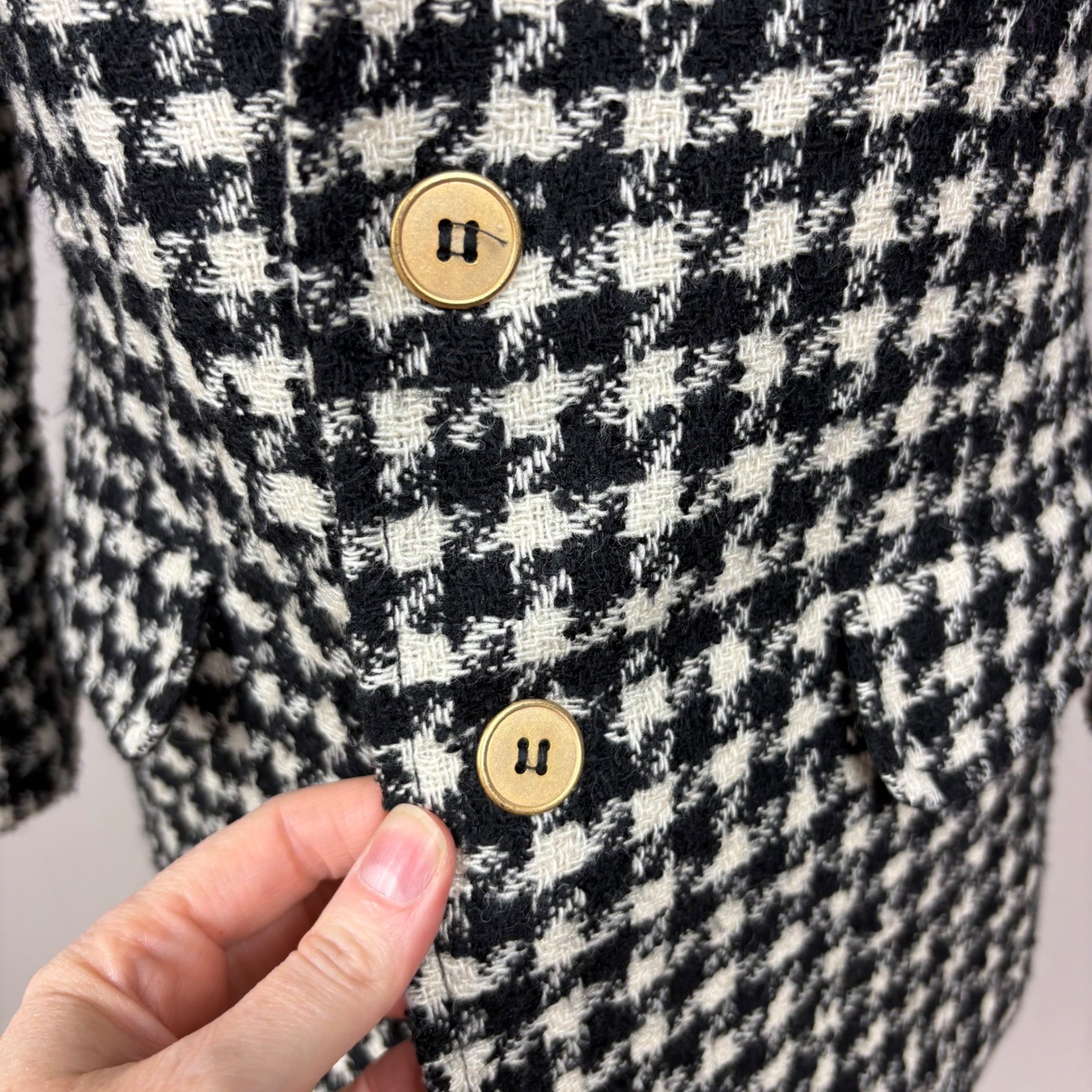 Lizwear Petite Vintage Houndstooth Blazer Size 4P Black White Academia Classic