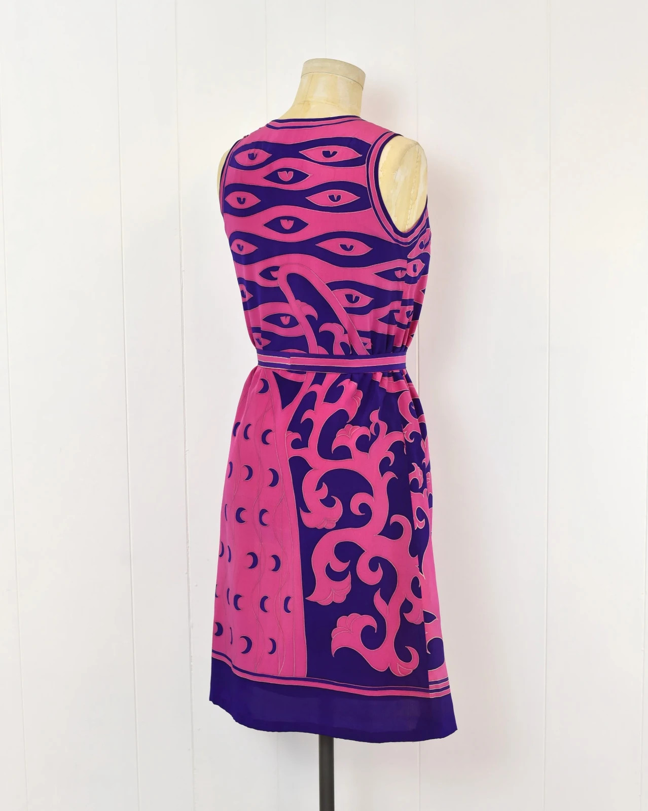 Vintage Chloé Pink Purple Silk Printed Dress with Belt