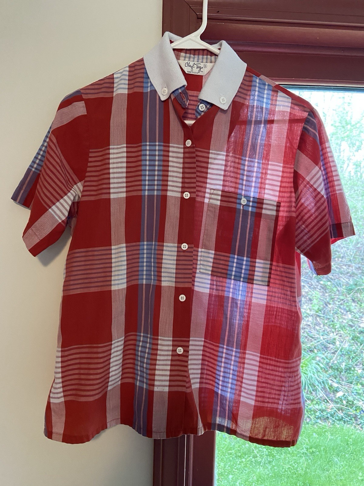 Vintage 1980’s Cheryl Tiegs Plaid Short Sleeved Blouse Made in USA Size 6