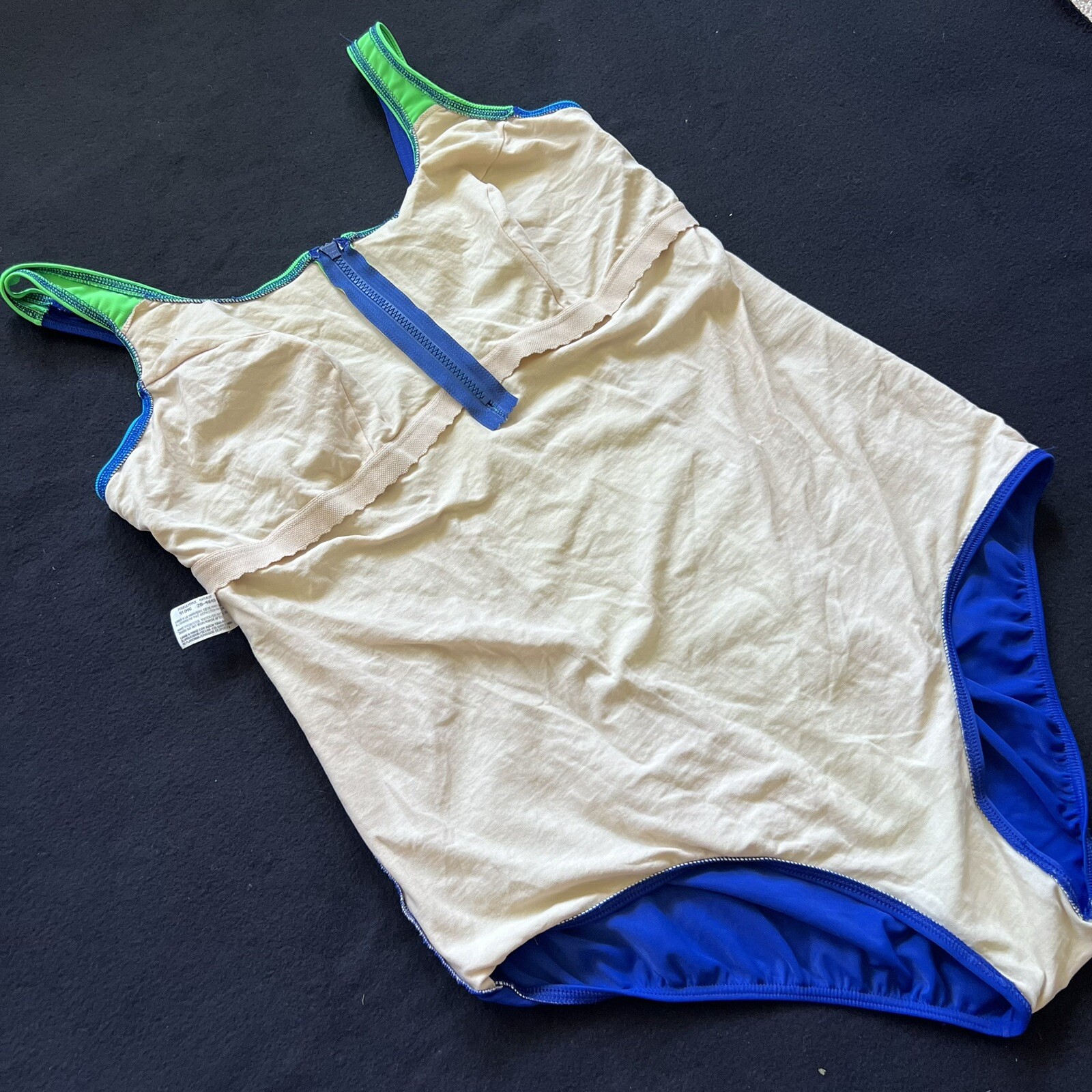 Vintage Christina Zipper Front Colour Block One Piece Swimsuit Size 44-48 W