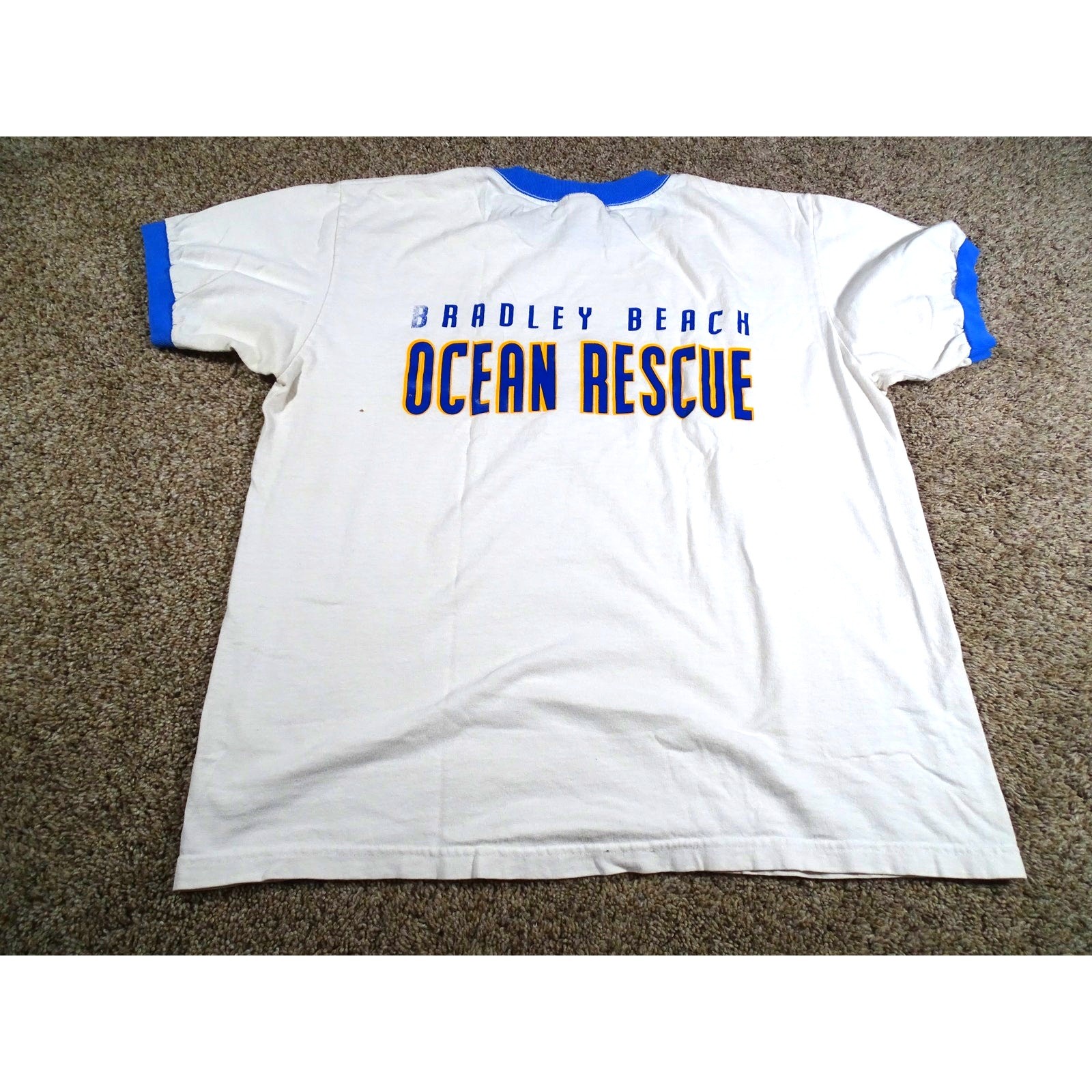 Vtg Bradley Beach Ringer T Shirt Medium Lifeguard Tee, Anvil Ocean Rescue