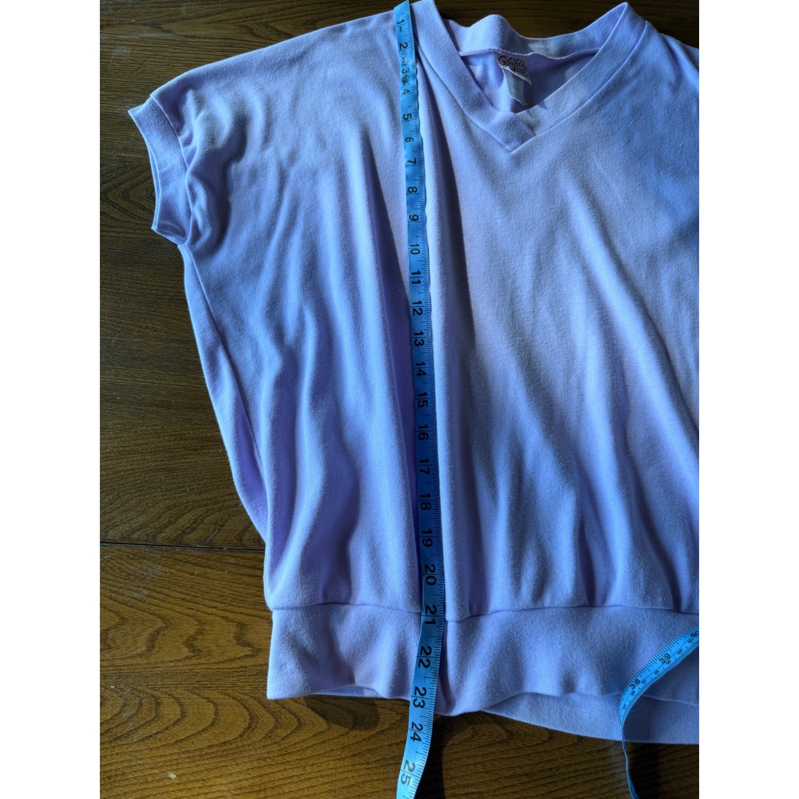 Vintage 80s Ginni’s Girl Lavender V-Neck Top Banded Waist Made in USA Fits S-M