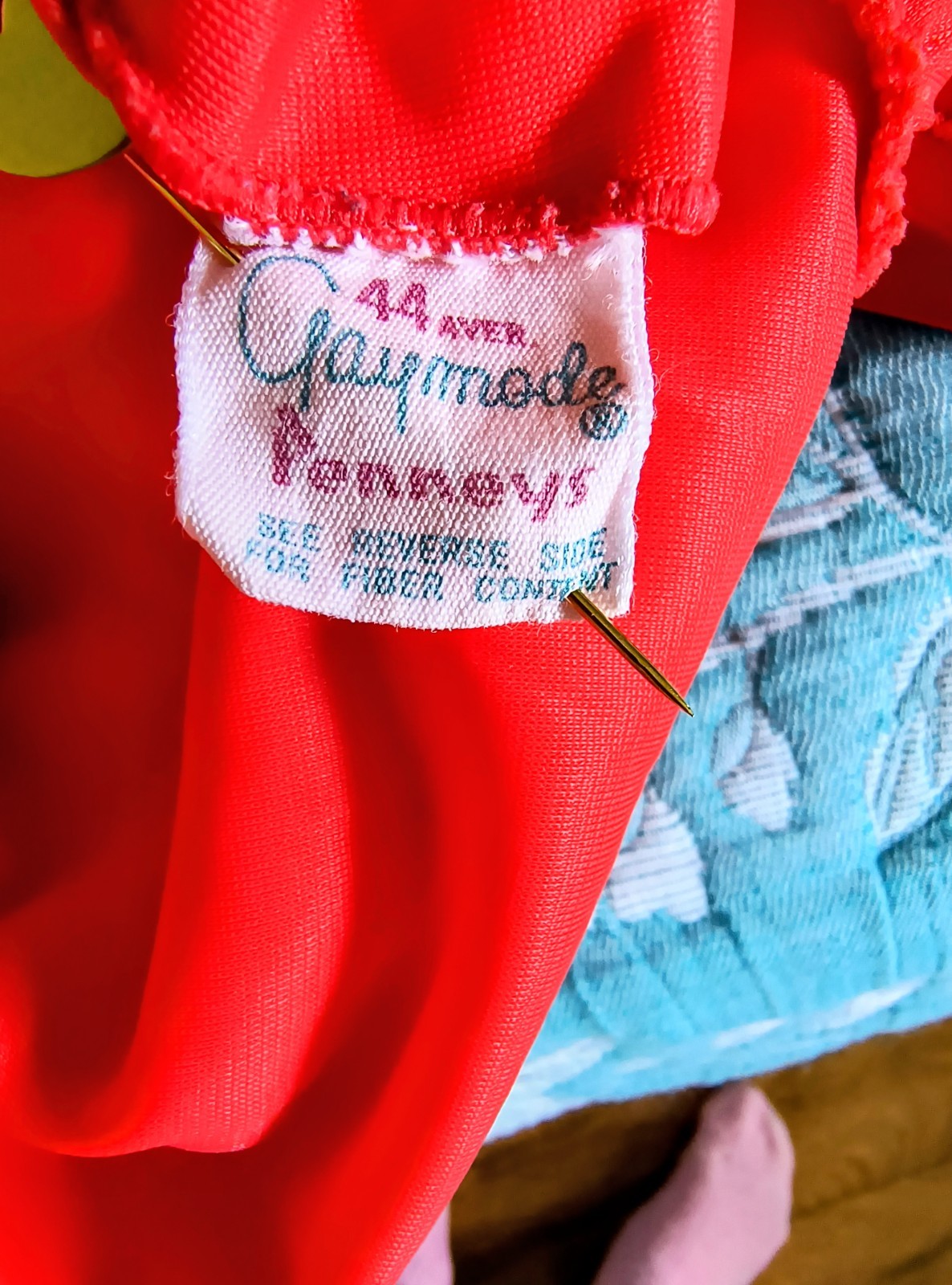 Vtg 60s GAYMODE Penneys Nylon Red Full Slip/Dress Lacey Bust & Hemline Sz 44