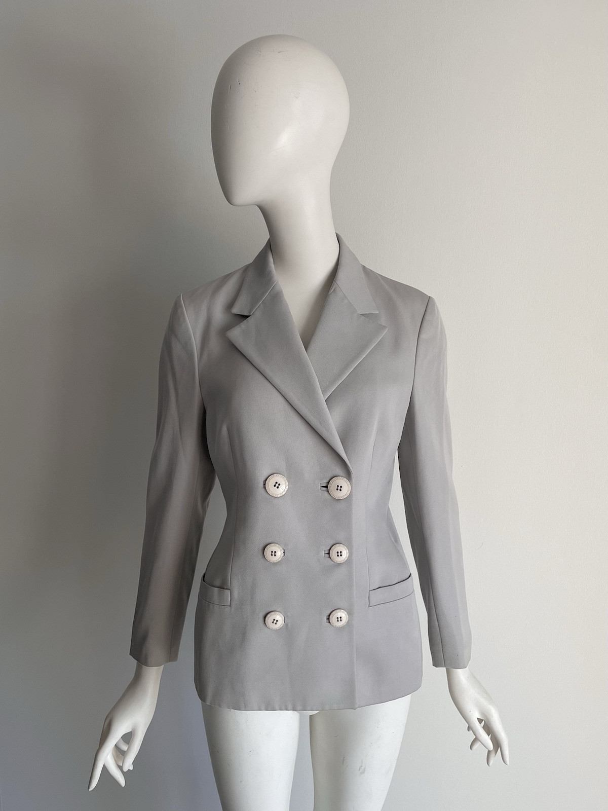 Vintage 1990s Gianni Versace Light Gray Wool Double Breasted Blazer Jacket 40