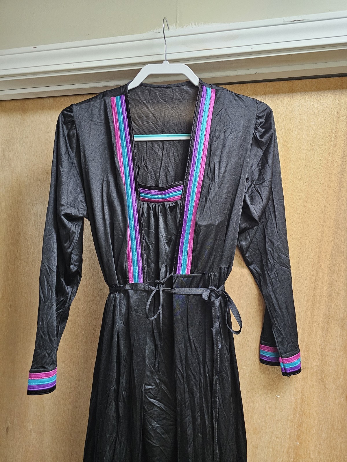 2pc Vtg Gilead Nightgown Gown Robe Set Nylon Negligee M Black Pink Purple Teal