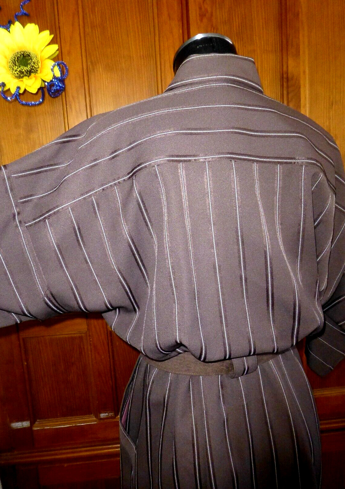 VTG 70s LESLIE FAY Stripe Dolman Slv Secretary Cocktail Belted Shirt DRESS M
