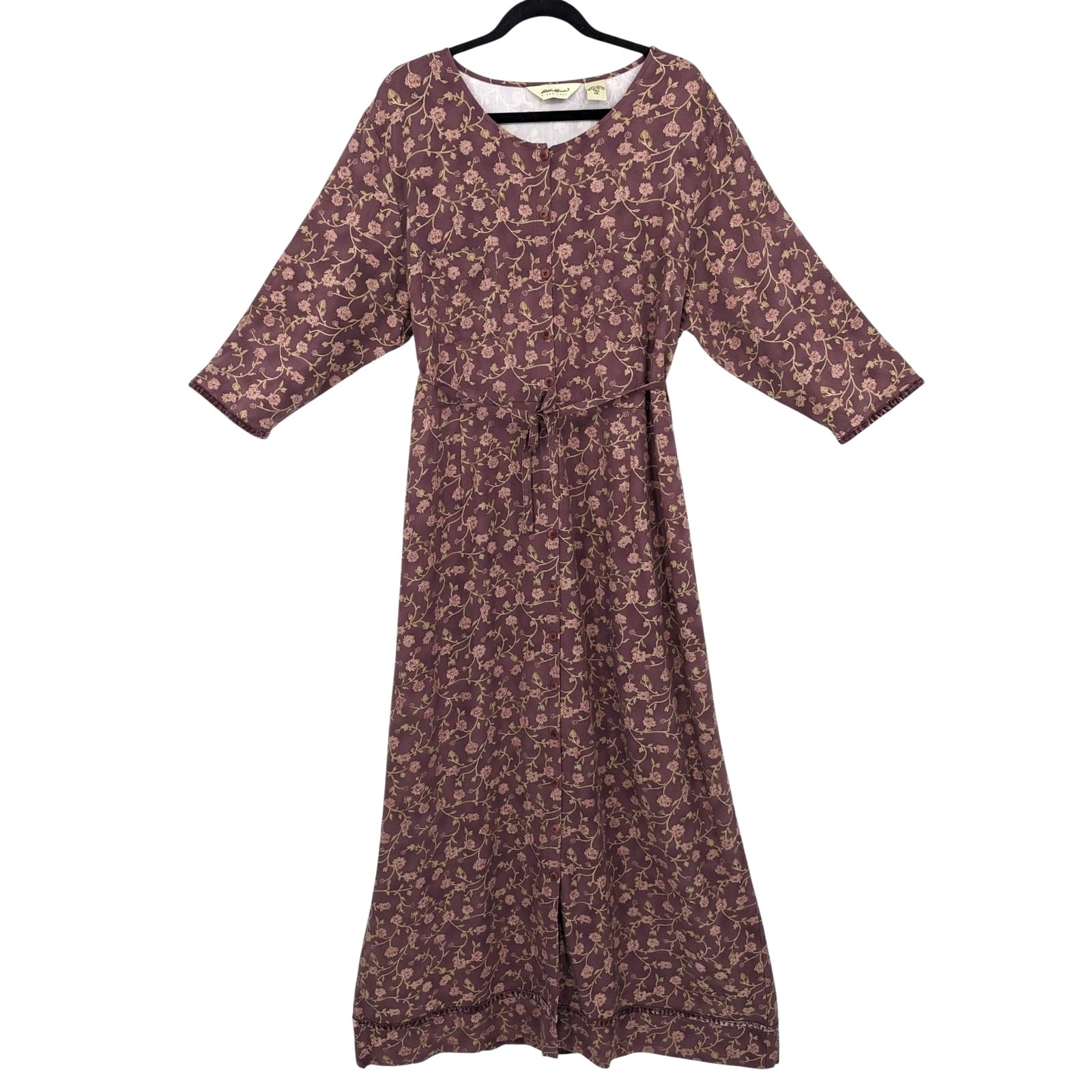 SALE! Vintage 1990’s EDDIE BAUER Maxi Dress Velvet Ribbon Mauve Floral XXL Tall