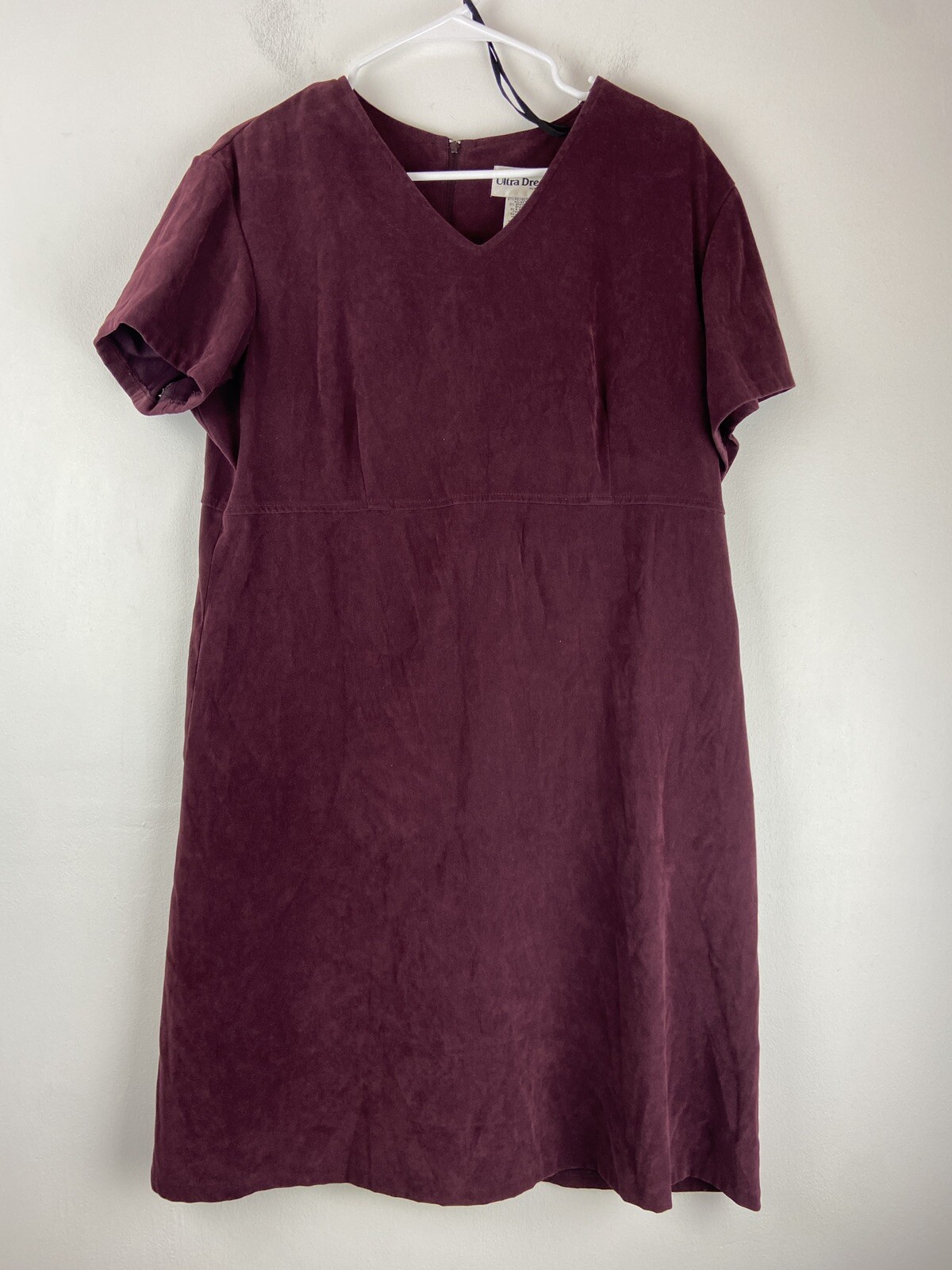 Vintage Ultra Dress New York Burgandy Velvet Short Sleeve Dress Size 14P