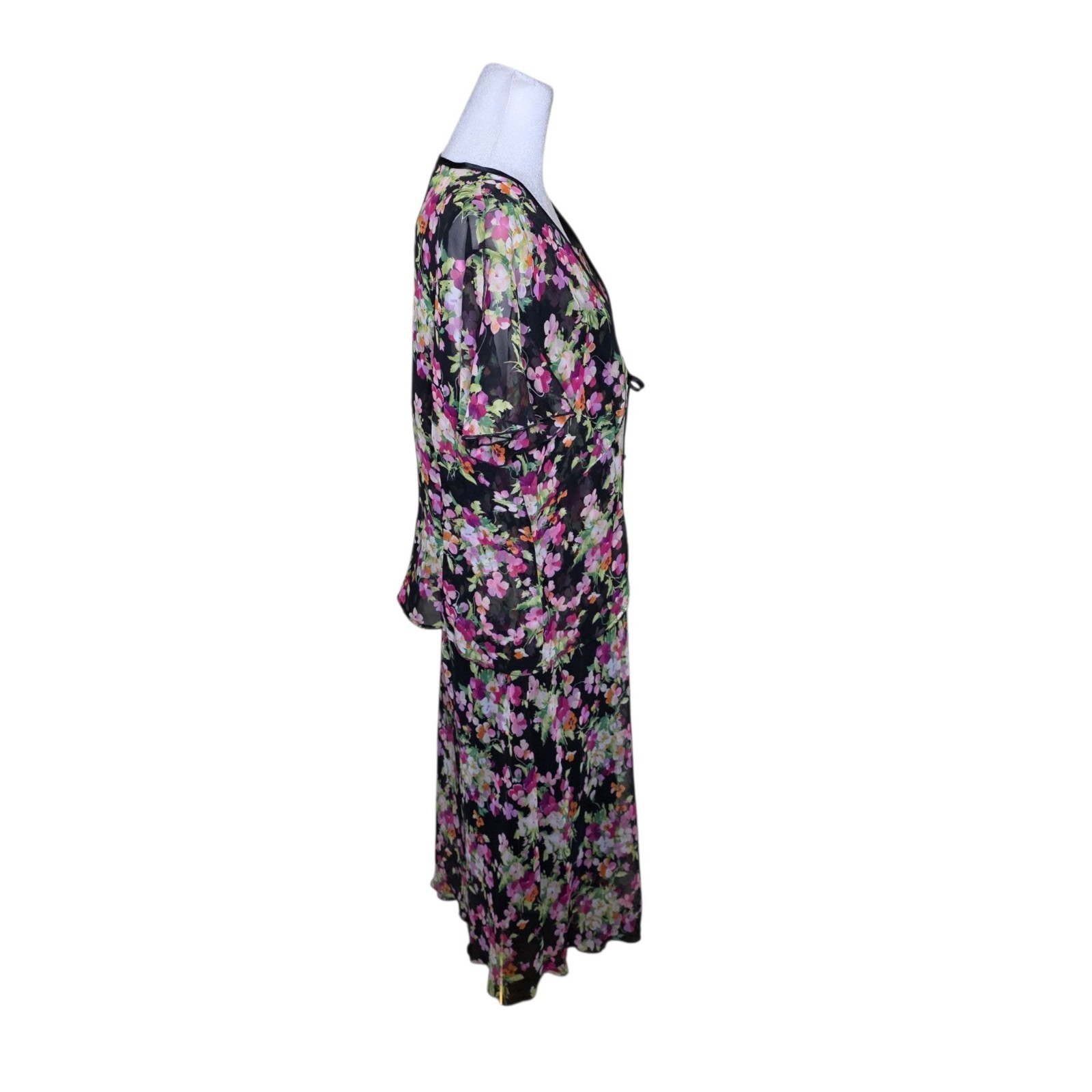 Vintage 90s Floral Slip Dress Womens XL Black Pink Bolero Topper