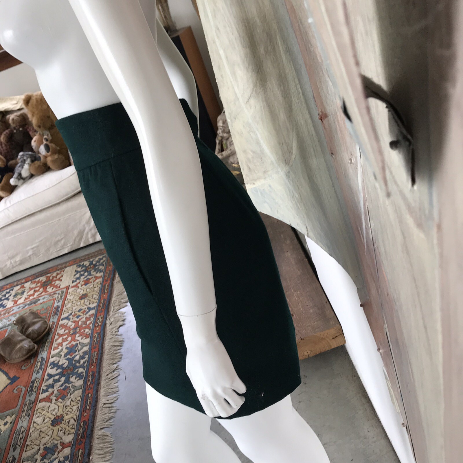 Vintage Gloria Sachs Jungle Hunter Green Wool Pencil High Waisted Skirt Size 4