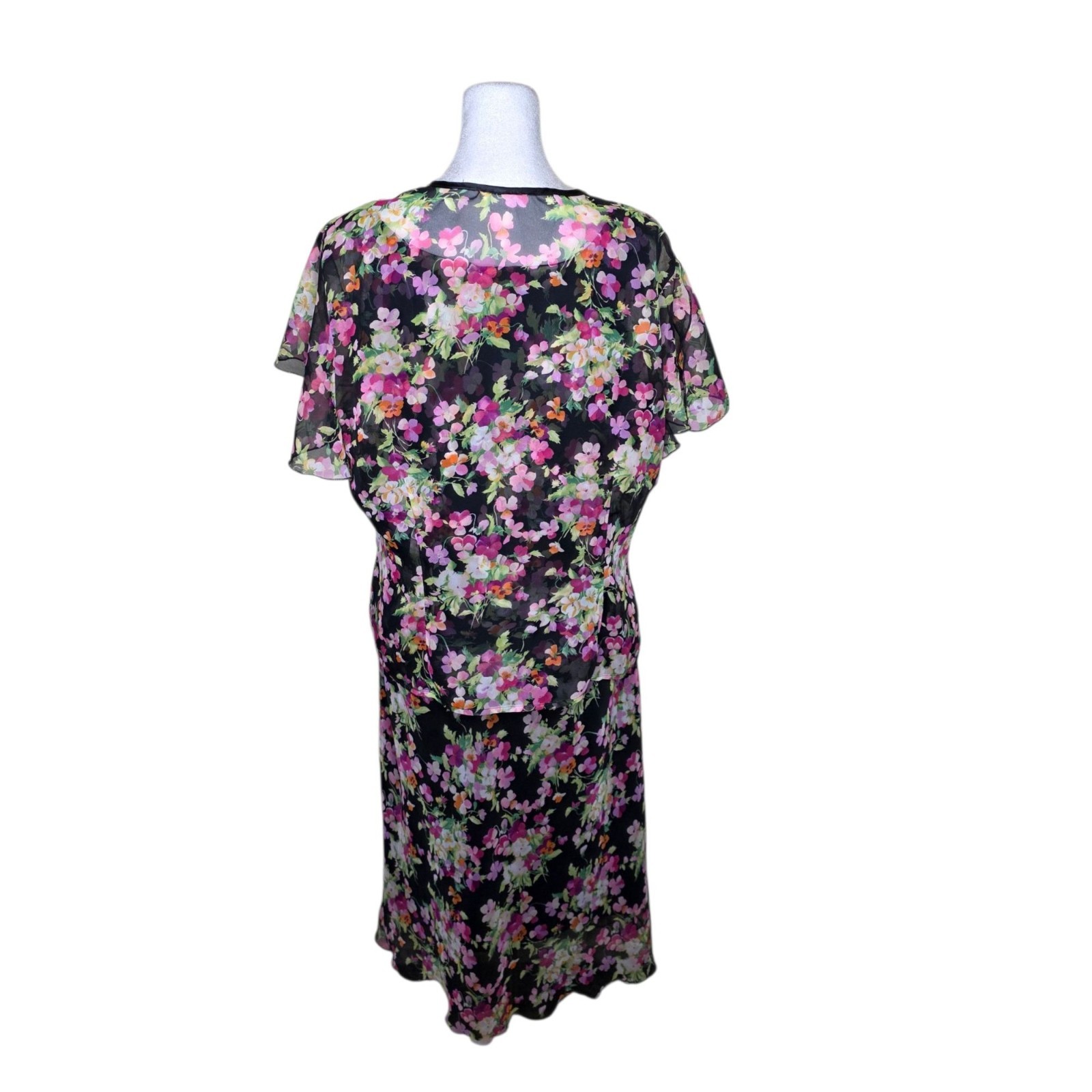 Vintage 90s Floral Slip Dress Womens XL Black Pink Bolero Topper