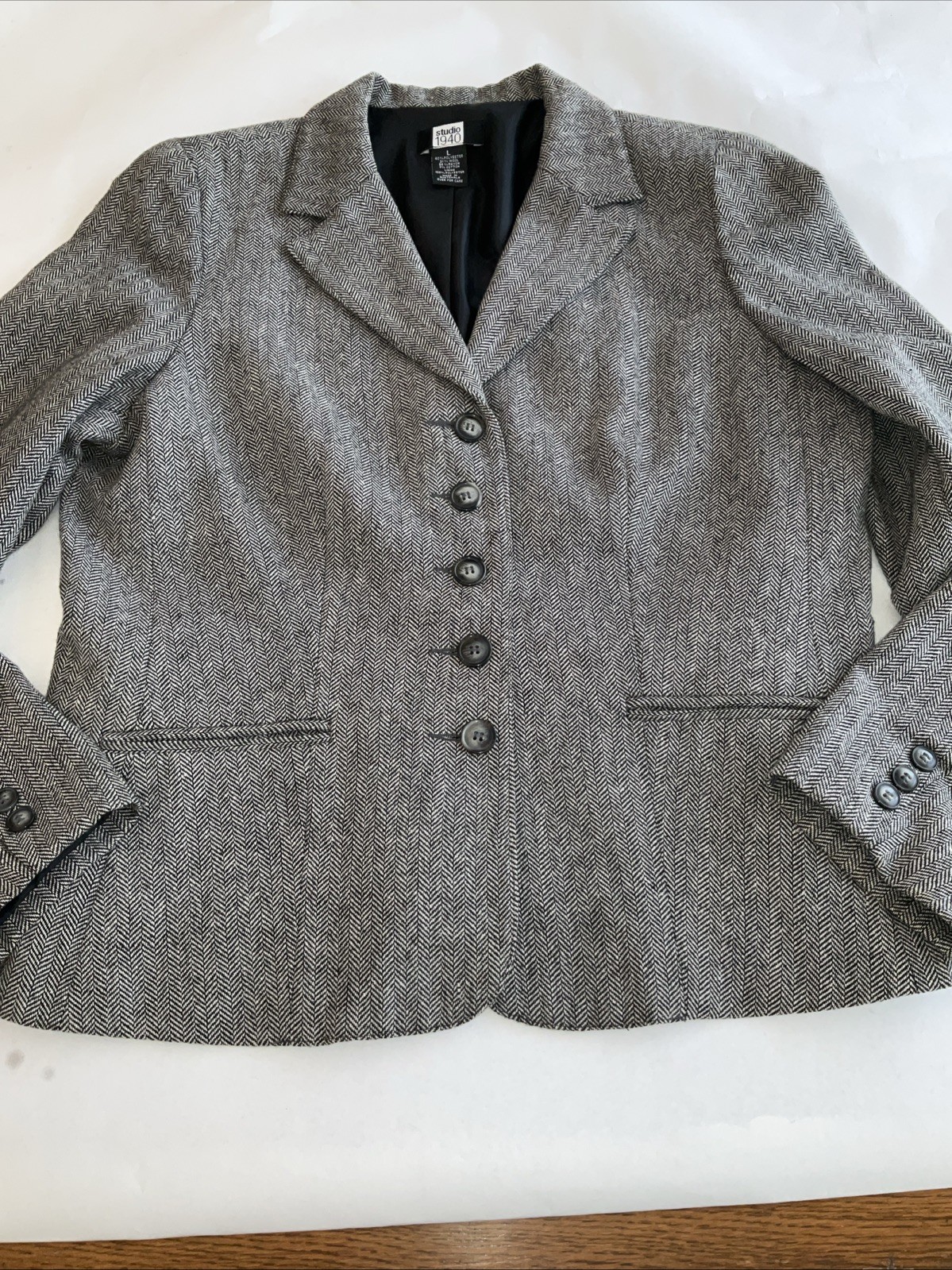 Studio 1940 Woman’s Blazer Jacket Vintage Size Large Black & White Wool Blend