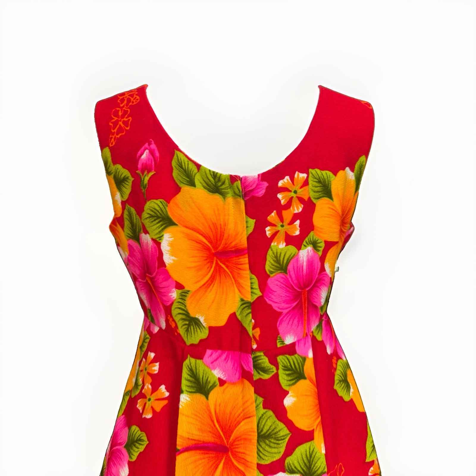 Vtg Pomare Hawaiian Maxi Floral Dress Tiki Luau 60s 70s Hibiscus Empire Waist 10