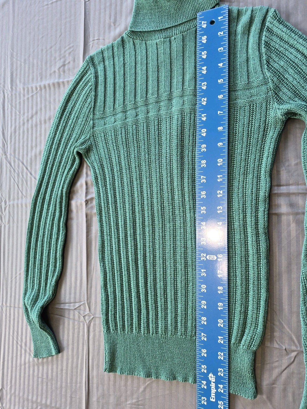 Vintage Jantzen Ribbed Turtleneck Sweater Made in USA Sage Green Geometric Yoke