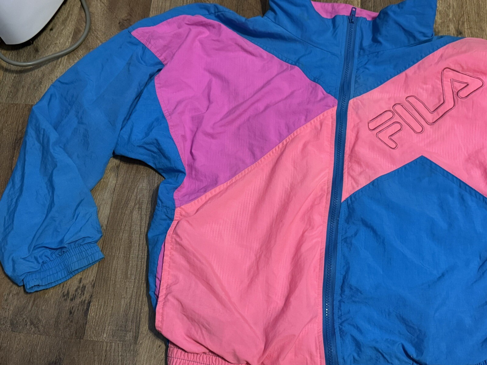 Fila Vintage Wind Breaker Highlight Pink & Blue! Women,s L Check Photos Stain!