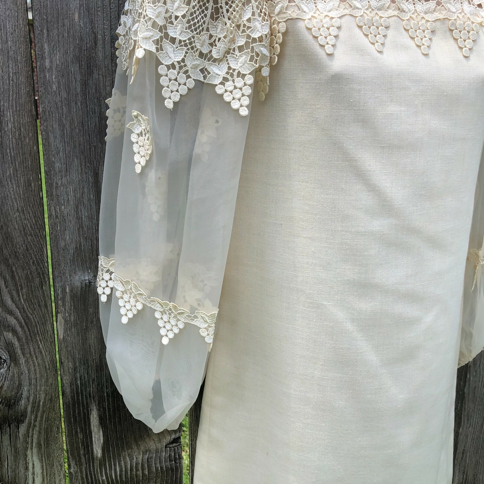 Morton Myles for the Warrens Vintage Ivory Dress Sheer Balloon Sleeves Lace Sz 4