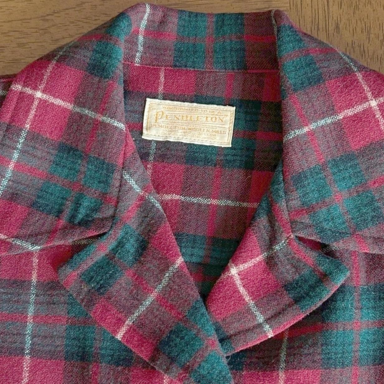 Pendleton 49er Jacket Womens M Red Green Plaid Wool 1950s Vintage Mid-Century