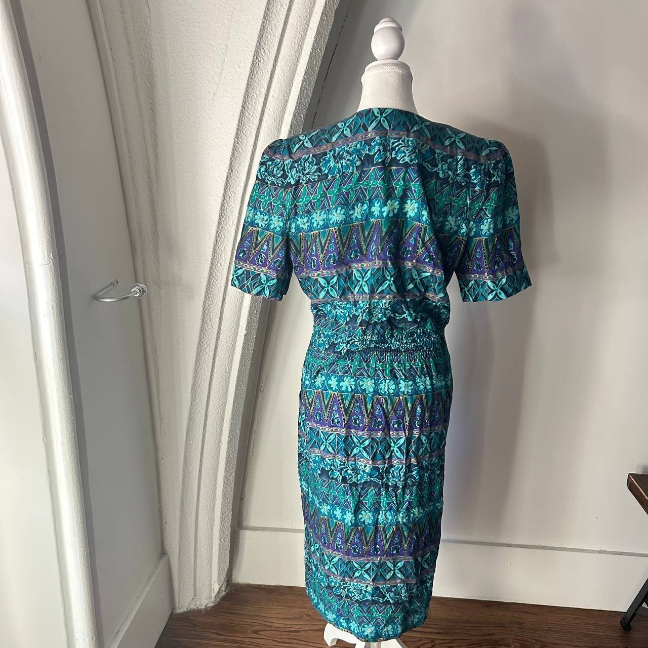 Positive Attitude Womens Dress Sz L Blue Short Sleeve 80s Vintage