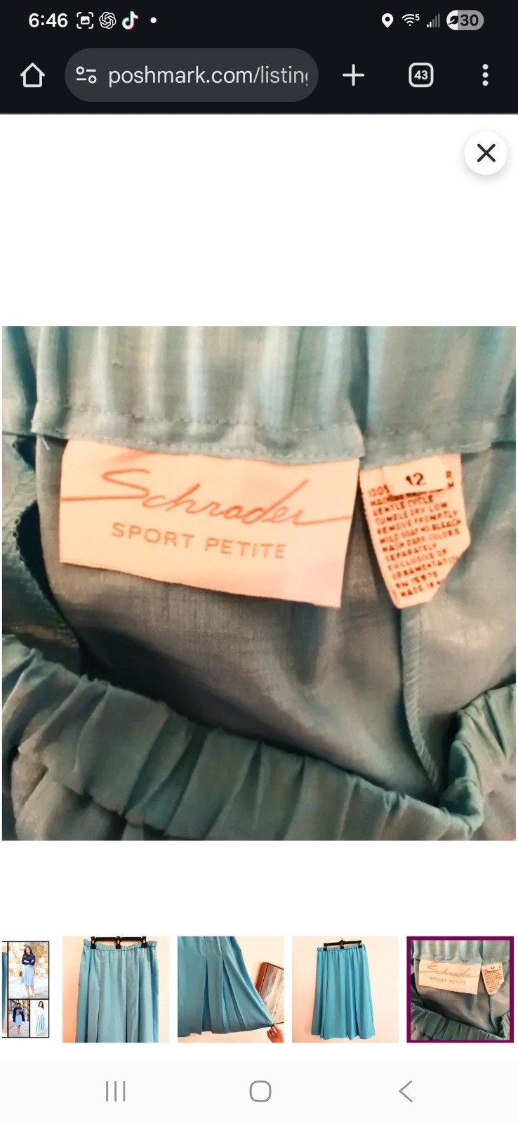 Vintage 1970s Shrader Turquoise Pleated Skirt Classic Feminine Preppy Sz 12P