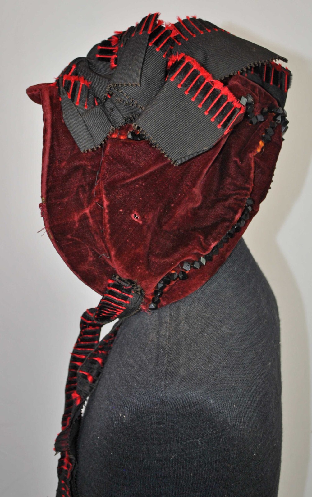 VICTORIAN 2 PIECE SATIN AND VELVET VISITING DRESS 1890s WITH BONNET