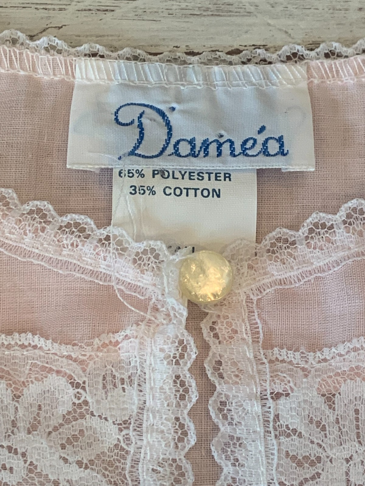 Vtg Pink Nightgown Embroidery Floral Lace Cotton Blend Cottagecore Damea Sz S