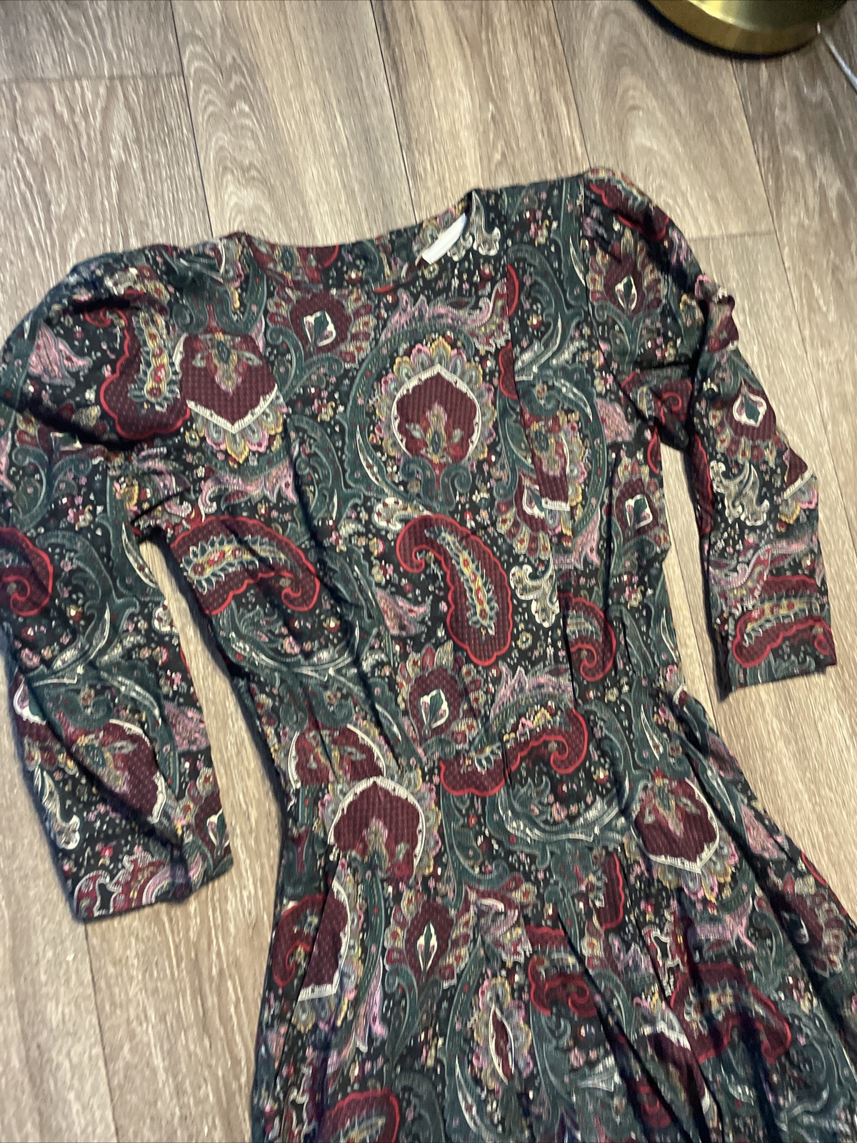 Vintage E.D. Michaels Green Burgundy Paisley Long Sleeve Maxi Dress Gown Sz 5-6