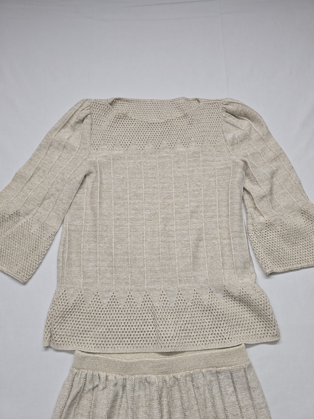 Vintage Vivanti 70s 80s Size 12 Knit Sweater & Skirt Crochet Cottagecore 2pc Set