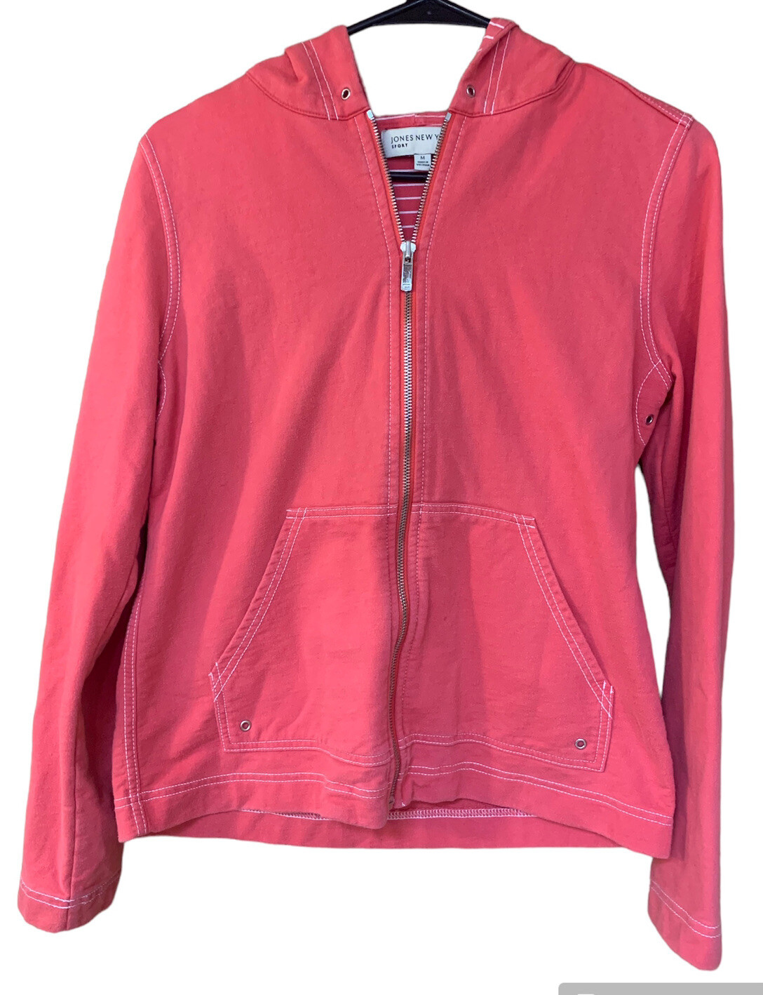 Jones New York Sport Hoodie Jacket Pink Full Zip Pouch Pocket Size Medium