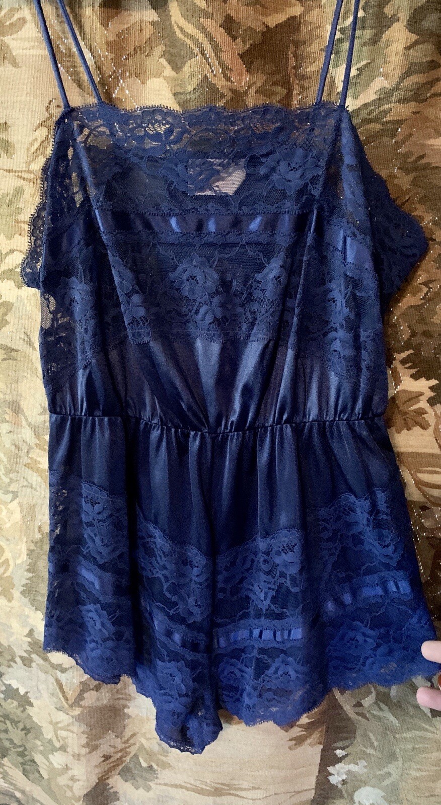 Vintage semi sheer lace one piece slip bodysuit womens lingerie loungewear retro