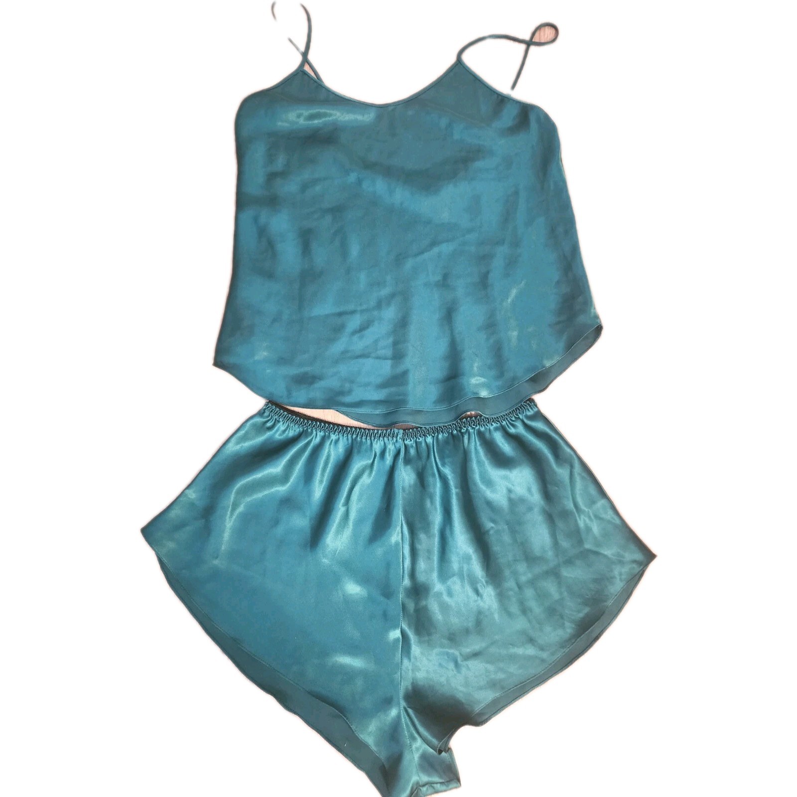 Vintage 90s Lingerie Sleepwear 2 Piece Green Satin Size M Balletcore Coquette