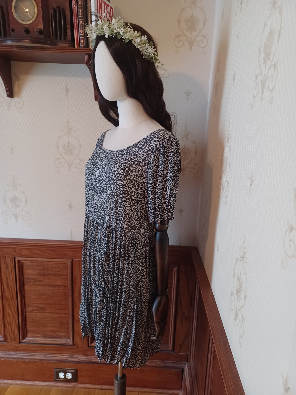 Vintage 80s/90s Semi-Sheer Black and White Floral Grunge Babydoll Dress
