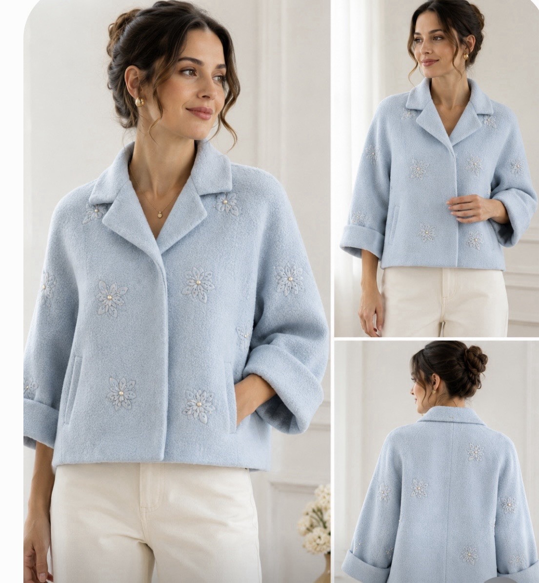 Vintage 1960s Wonderful Worumbo Woolen Embroidered Swing Coat blue Wool Jacket