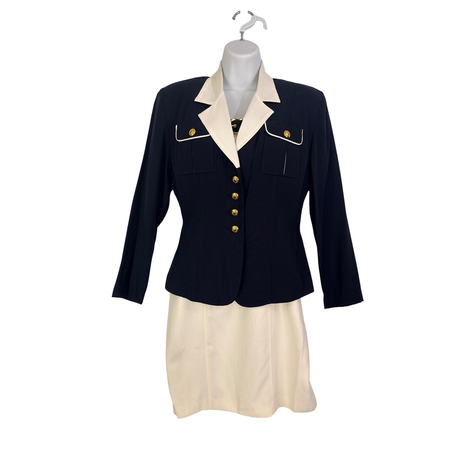 Joseph Ribkoff Vintage Black White Dress Jacket Set sz 4 Nautical Gold Buttons