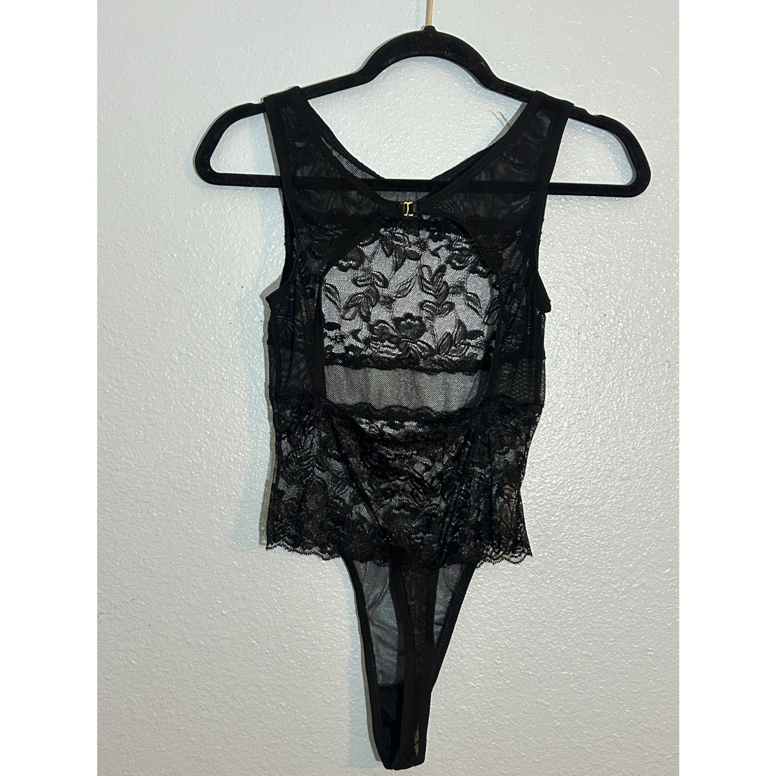 Black Cutout Floral Lace and Mesh Lingerie Bodysuit
