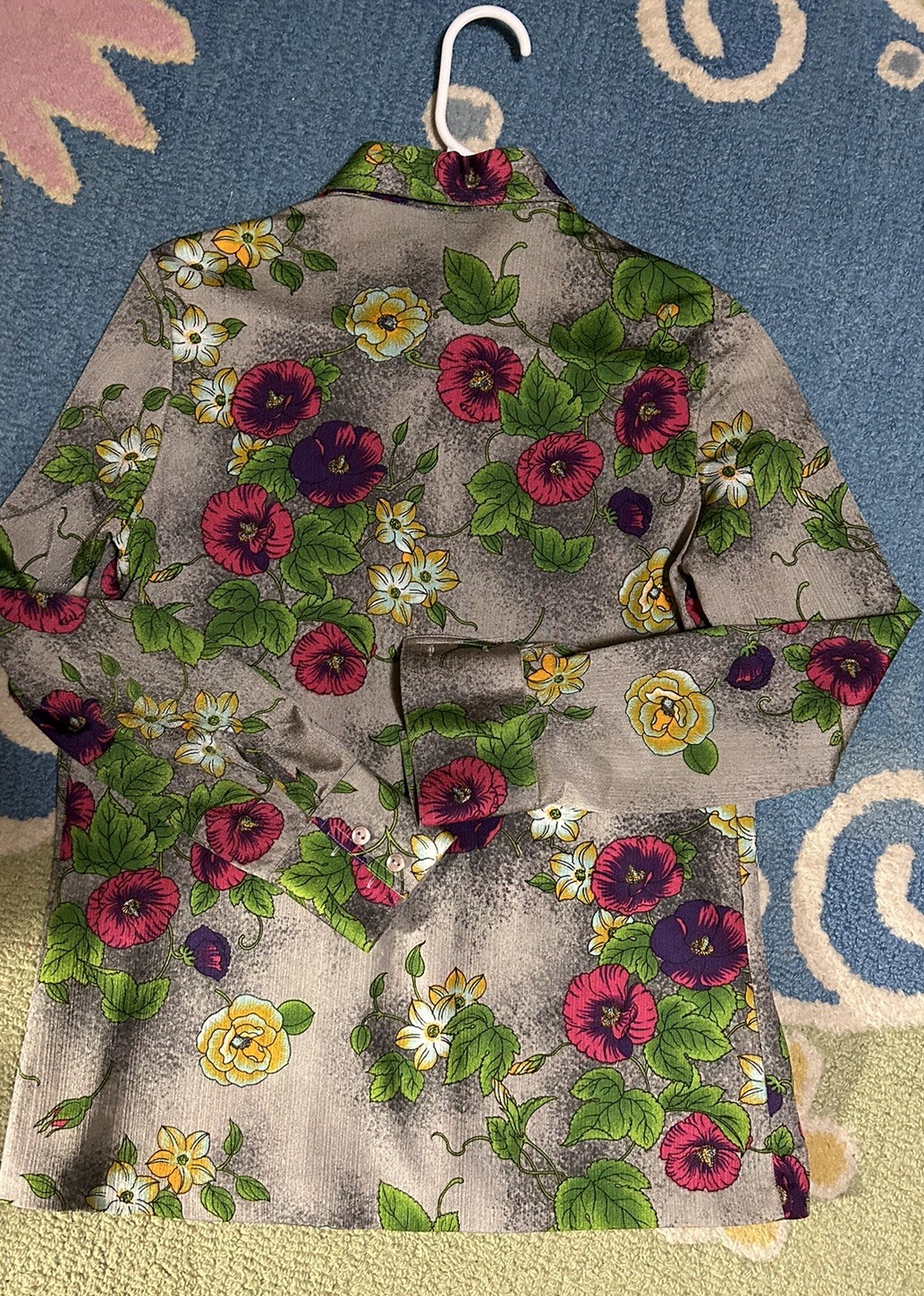 Vintage Lucky Pierre Button Down Shirt Gray Long Sleeve Mod Floral