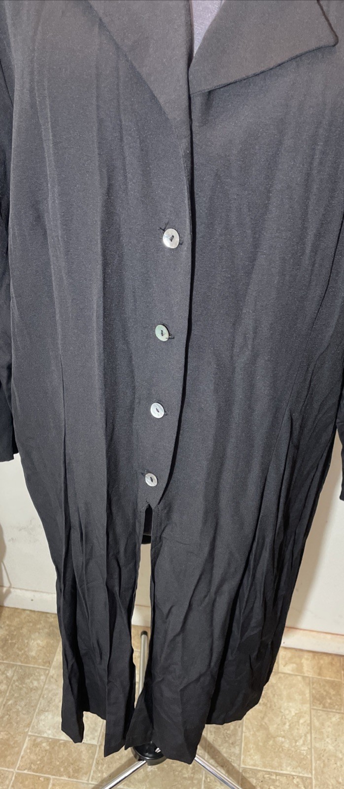 Vtg HHR 1980’s Black Popover Duster Jacket Split Front Lagenlook Midi Dress 3X