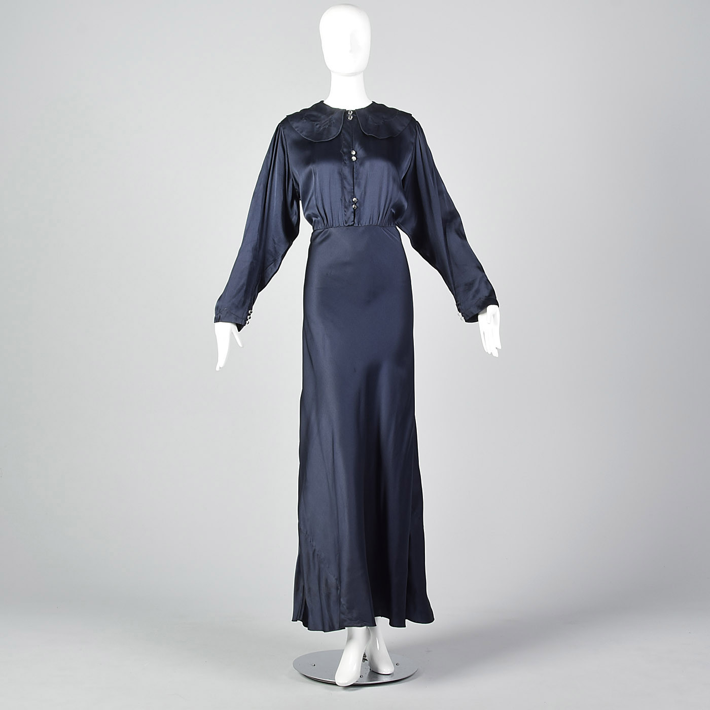 XXL 1930s Navy Silk Long Sleeve Dress Formal Gown Evening Plus Size Volup 30s